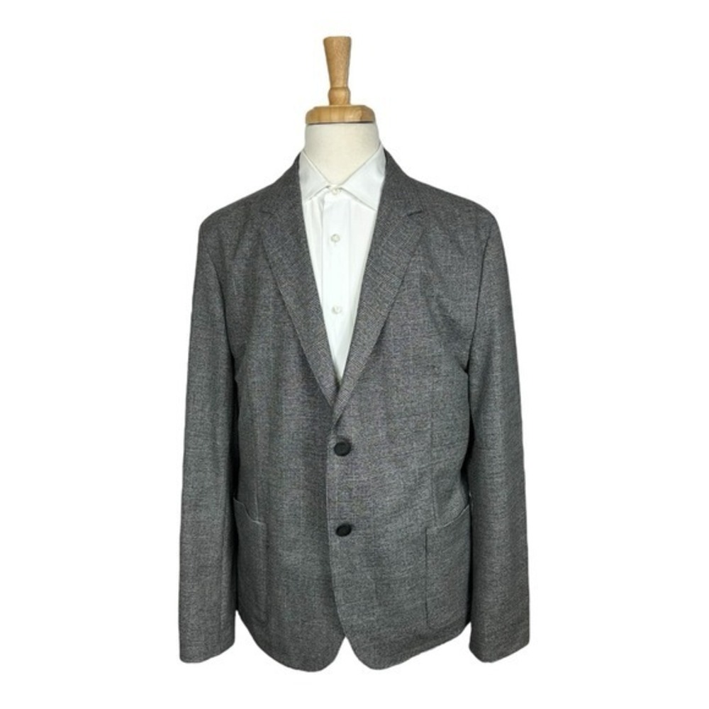 Hugo Boss Current Gray Black Checked Polyester‎ Blend Unstructured Blazer 46R